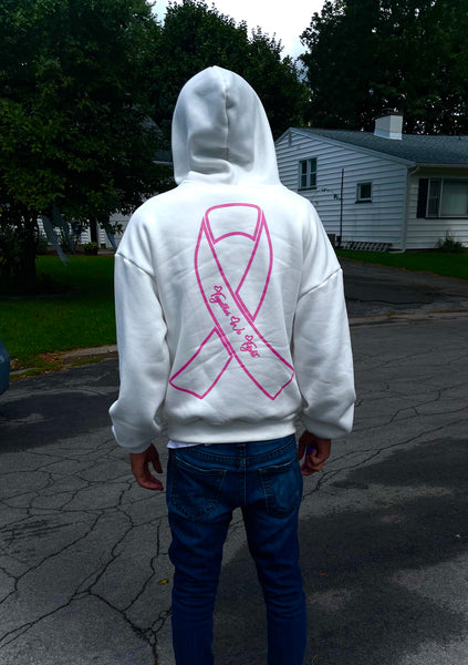 White Oversized Breast Cancer Hoodie